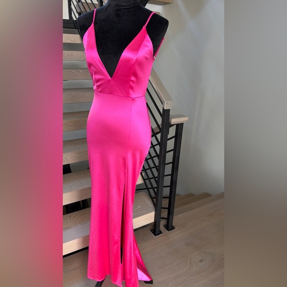 New Hot Pink Satin Mermaid Maxi Dress Evening Gown Cocktail Wedding size XS - Picture 8 of 10